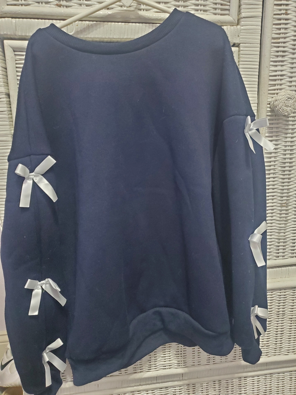 Girls' Navy Sweatshirt with White Bow Accents